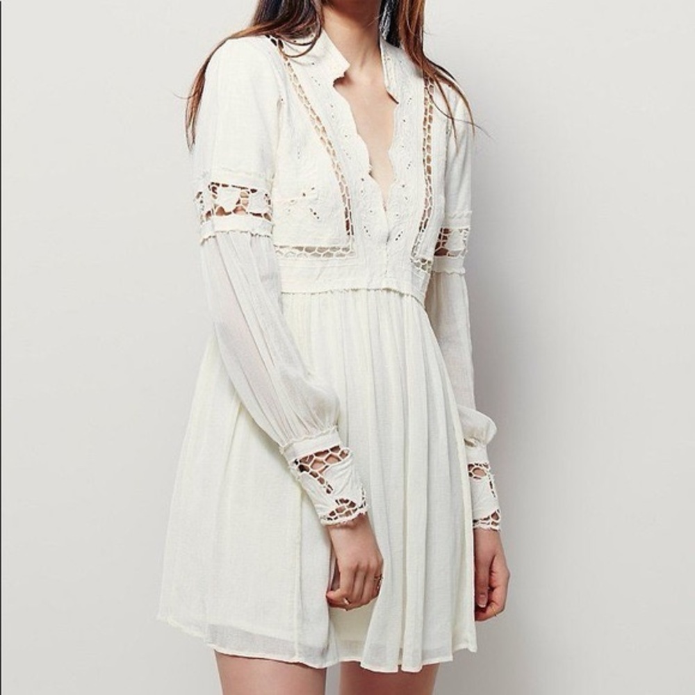 Free People Dreamland Dress Chic Cream Long Sleeve Dress